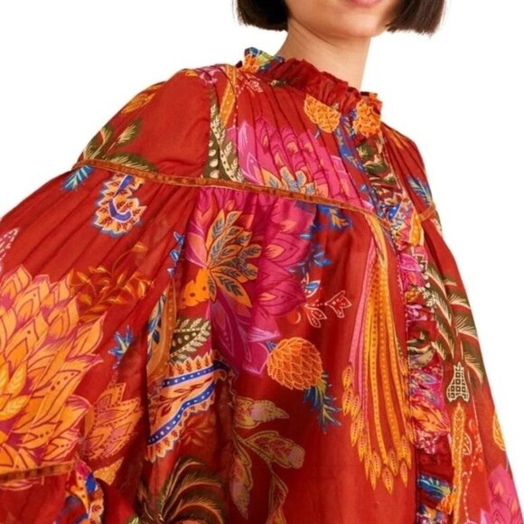 Farm Rio Mystic Bush Red Floral Blouse Tropical Print - Picture 2 of 6